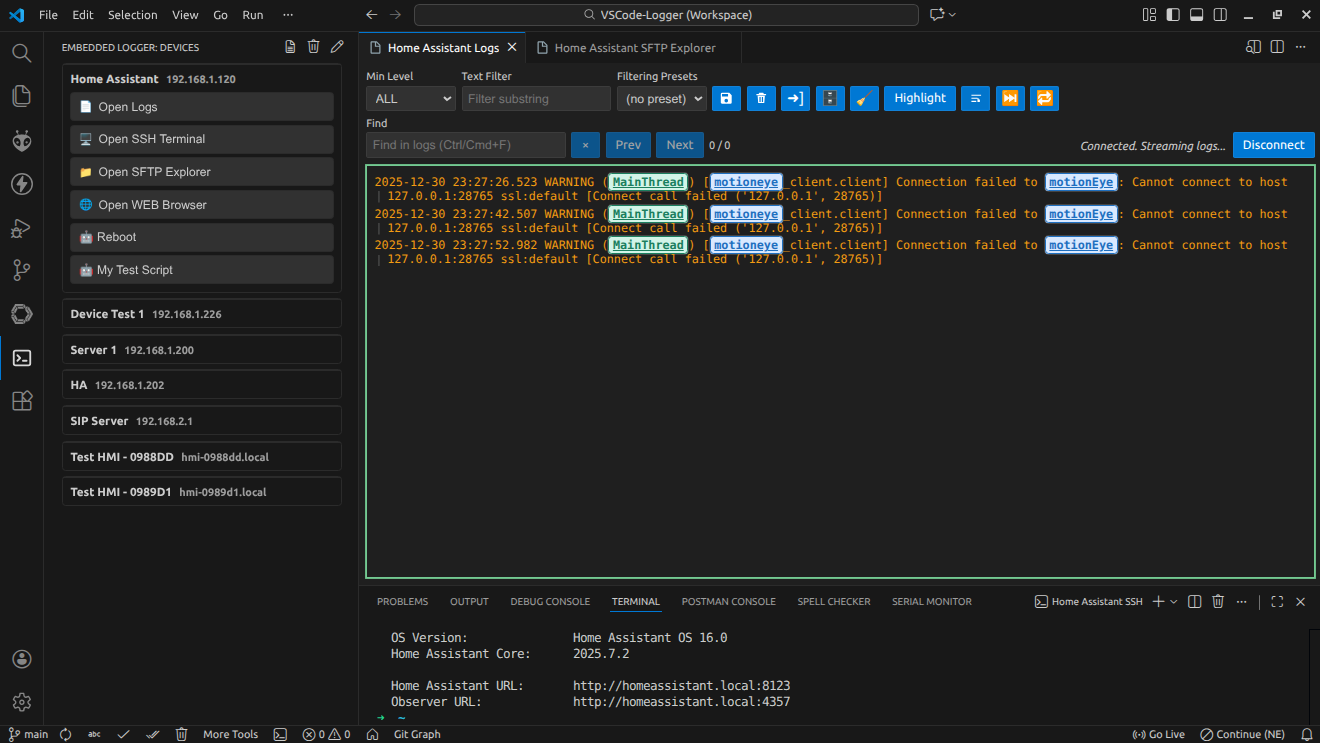 Live Log panel screenshot