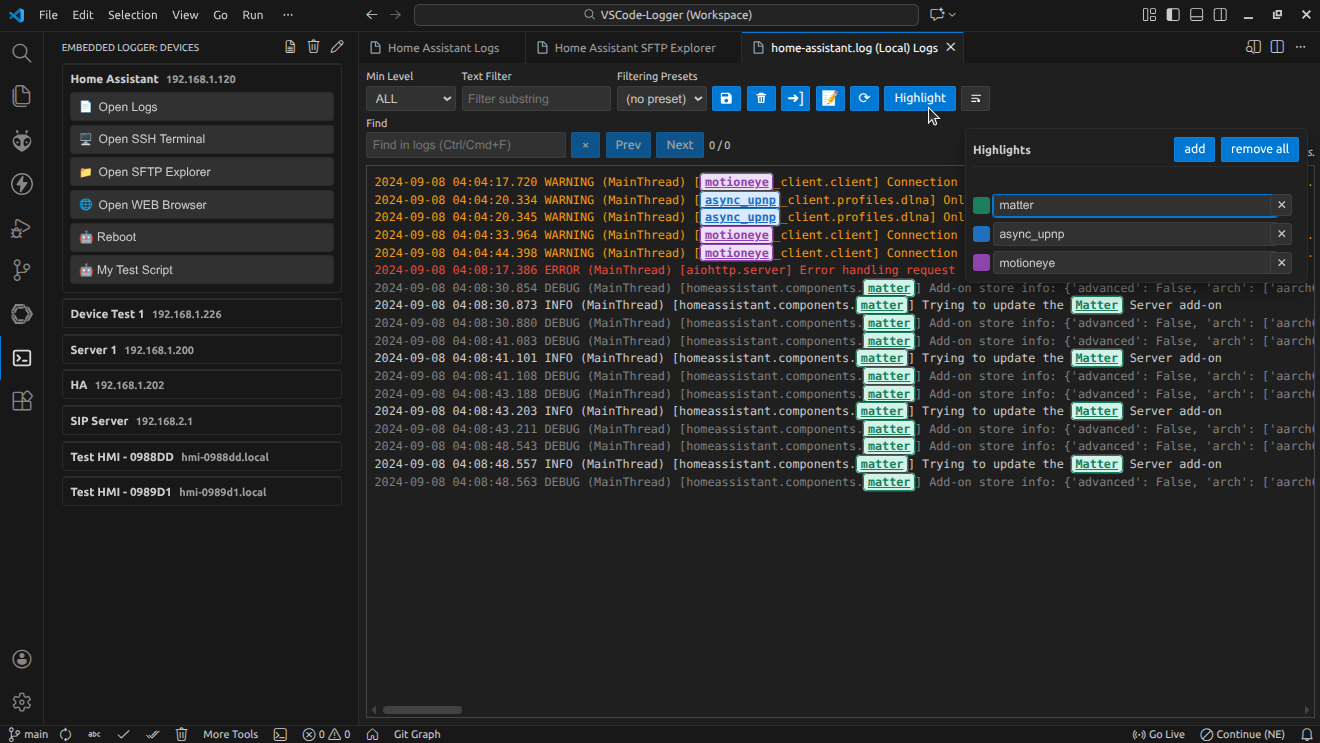 Offline Log panel screenshot